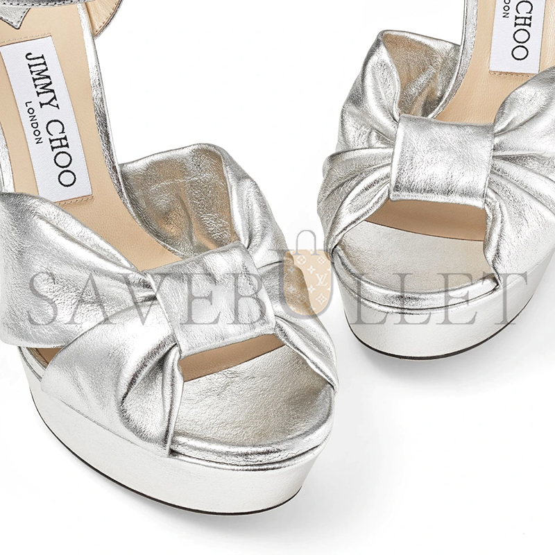 Ji*y Ch* heloise 120 silver metallic nappa leather platform sandals heloise120mna